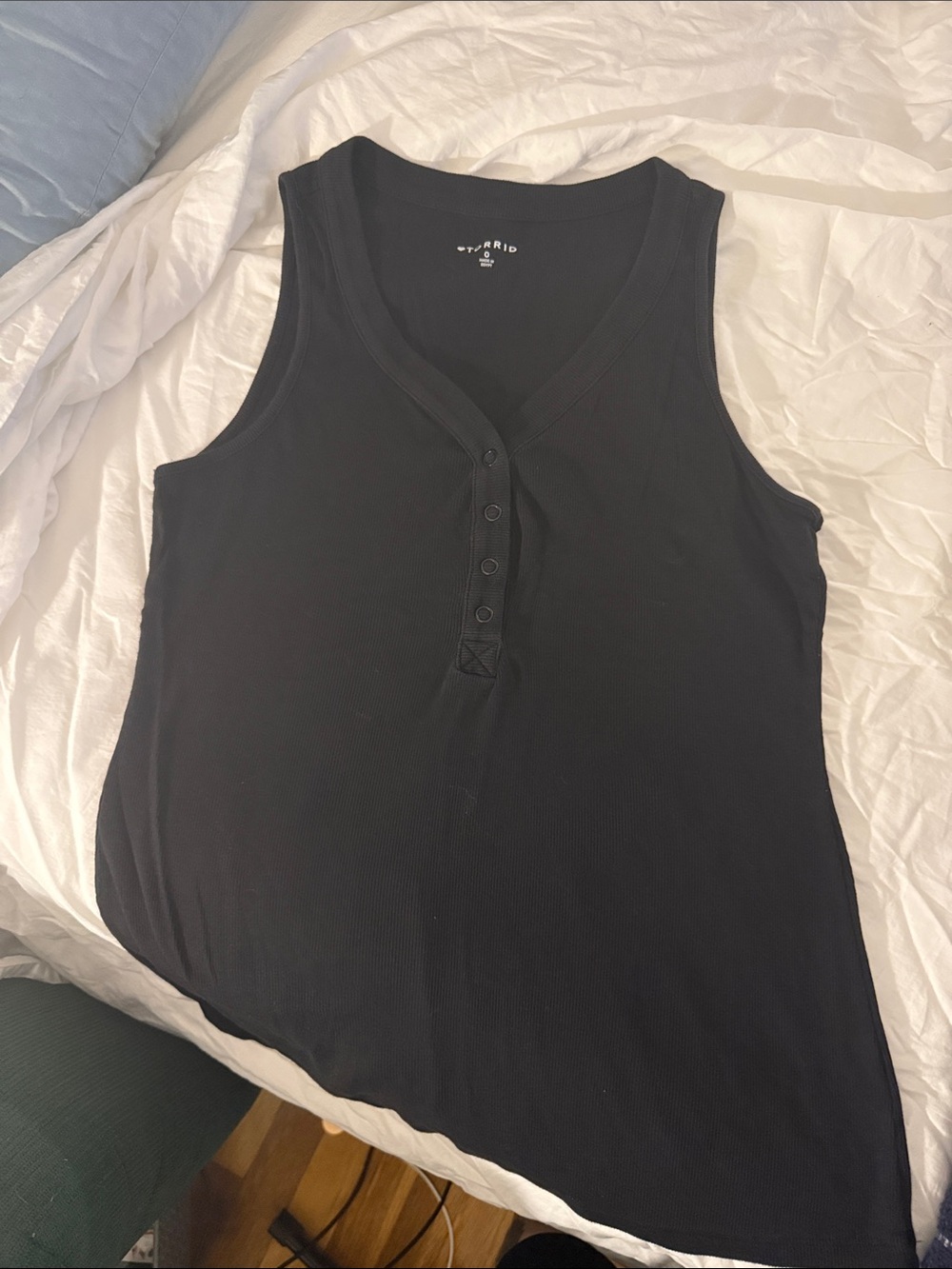 Torrid Black Ribbed Tank Top with Henley Placket